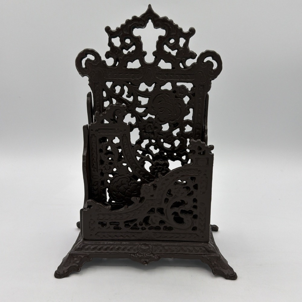 Vintage Cast Iron Ornate Filigree Letter Mail Holder Desk Organizer